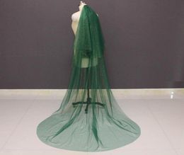 Bridal Veils Sparkling Green Wedding Veil With Gold Dust Glitters 2T Blusher Accessories 2021 Voile Mariage2872930