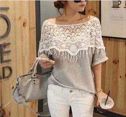 WholePlus Size S5XL 2015 New Fashion Women Lace Blouse Shirt Ladies Casual Summer Tops Hollow Crochet Shawl Collar Sheer Blo4964400