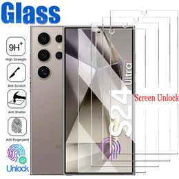 Screen Protector For Samsung Galaxy S24 Ultra S23 S22 S21 Plus HD Tempered Glass Fingerprint Unlock Screen Protective 0.18MM 2.5D Film Full Glue