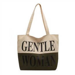 Canvas Bags Korean Version Letter Contrasting Canvas Bag Casual and Stylish Tote Women's High-capacity Artistic Shoulder Bag Trend