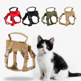 Leads Military Tactical Cat Dog Harness Vest Collar Nylon 600D MOLLE Breathable Adjustable Chest Strap Training Walking Safety Puppy