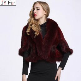 Fur Autumn Winter Ladies' Genuine Knitted Mink Fur Shawls Fox Fur Collar Women Fur Pashmina Wraps Bridal Cape Coat Jacket