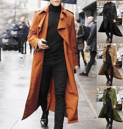 Men039s Trench Coats Men Classic Windbreak Vintage Long Coat Jacket Mens Casual Black Khaki Solid Autumn Outwear Will222194824