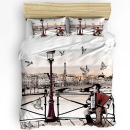 sets Art Bridge Paris Pigeon France 3pcs Bedding Set For Bedroom Double Bed Home Textile Duvet Cover Quilt Cover Pillowcase