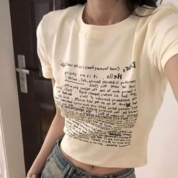 Women's T Shirts Letter Y2k Shirt Women Summer Crop Top Vintage 90s Short Sleeve Tee Korean Style Tshirt Femme American Retro Clothes 2024