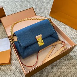 Classic Women's Bag Luxury Designer All-over Printed Denim Metal Lock Double Shoulder Strap Detachable Underarm Carry Shoulder Crossbody Bag No Box
