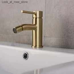 Bathroom Sink Faucets Brushed gold bathroom brass bathtub faucet with hot and cold mixer basin faucet Q240301