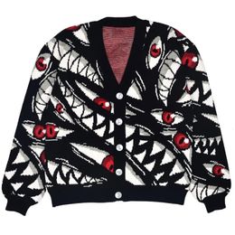 Y2K Gothic knitted sweater men Harajuku anime high quality knitted Embroidery oversized cardigan fashion hip hop streetwear top 240228