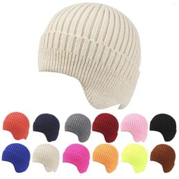 Berets Women's Foldable Handmade Ear Warm Wool Cap Cotton Slouchy Hat Knitted Windproof Cold Sweat Hunting Snow