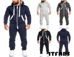 Fashion Mens Jumpsuits One Piece Pants Hooded Trouser Romper Sport Men Solid Cotton Casual Rompers Male Jumpsuits Clothing6384538