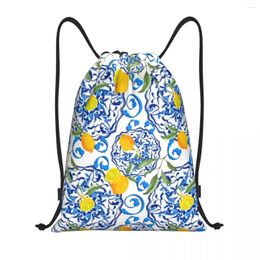 Shopping Bags Lemon Fruit Pattern Drawstring Portable Sports Gym Sackpack Summer Citrus Mediterranean Style Training Storage Backpacks