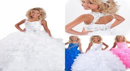 White Crystals Beaded Ball Gown Girls Pageant Dresses Ruffles Organza Little Girls Birthday Prom Party Gowns Flower Girl Dress For6291947