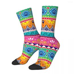 Men's Socks Rangoli Traditional Festival Design Colourful Ethnic Folk Hiking 3D Print Boy Girls Mid-calf Sock