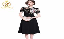 HIGH QUALITY Fashion Runway Dress Women039s Short Sleeve Vintage Embroidery Flower MidCalf Summer Dresses 2105202783572