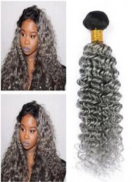 Dark Root 1BGrey Ombre Brazilian Human Hair Extensions 3Pcs Deep Wave Silver Grey Ombre Virgin Remy Human Hair Bundles Brazilian 5722188