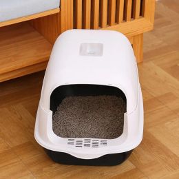 Boxes Fully Enclosed Pet Bedpan Toilet Splash Proof Enclosed Litter Excrement Basin Front Lift Cover Sandbox Home Pet Supplies