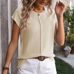 Women's T Shirts Short Sleeved Solid Colour Crew Neck Top Knitted Casual Shirt Womens Cold Gear Long Sleeve Summer Tees