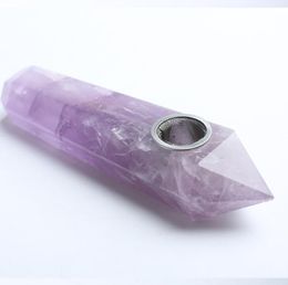 HJT Whole new novelt Carb Hole smoking pipes natural Amethyst CRYSTAL quartz Tobacco Pipes healing Hand Pipes POUCH5988375