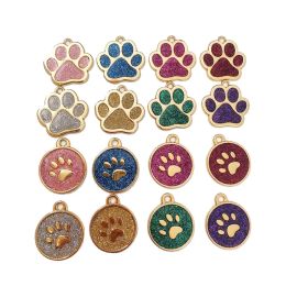 Tags 50PS Bulk Dog Tags Meta Personalized Small Dog Cat ID Tag Glitter Paw ID Name Tag For Dogs Cats Cute Pet Pendant Dog Accessories