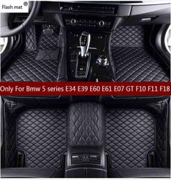 Flash mat leather car floor mats for Bmw 5 series E34 E39 E60 E61 F07 GT F10 F11 F18 20042018 Custom car foot carpet cover H220418046017