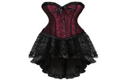 2018 Women Burlesque Dancer Witch Halloween Sexy Overbust Bustier Mini Gothic Corset Dress With Skirt Plus J1907012208451