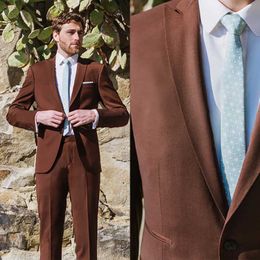 2 Pieces Men Suits Tuxedo Brown Peaked lapel Formal Suit Custom Size Single Breasted 3 Pockets Blazer+Pant