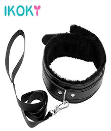 IKOKY SM Bondage Furry Neck Collar Ring Furry Fetish PU Leather Sex Collars For Couples Women Men Adjustable Belt q1707183877443