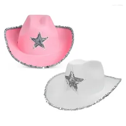 Berets Q1FA Vintage Country Western Pink Cowgirl Hat Giltter Star Patetrn For Party Po Props Headwaer Gifts