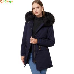 Parkas Winter Padded Coats Women Cotton Wadded Jacket Medium Long Parkas Thick Warm Hooded Quilt Snow Outwear Blue Red Green Black