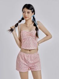 Women's Tracksuits Women Fairy Grunge Lace Trim Strapless Tube Top Shorts 90s Vintage Chic 2 Piece Set Outfits Chest Wrap Backless Crop Cami