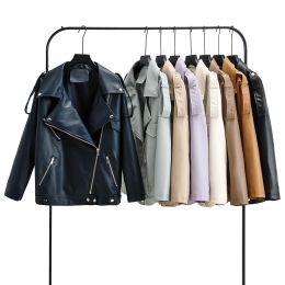 Jackets Spring Autumn Oversized Faux Leather Jacket Motorcycle Women Casual Loose Biker Outwear Female 8 Colour Black Leather Coat Brand