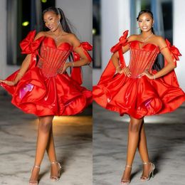 Puffy African Cocktail Dresses Graducation Dress for Black Girls Off Shoulder Illusion Tiered Skirt Short Mini Prom Dresses for Special Occasions Birthday C052