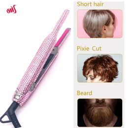短い髪とピクシーカットデュアル電圧ひげ毛の薄い鉛筆セラミックトラベル240226のための髪のストレートナーのキラキラ小さな平らな鉄