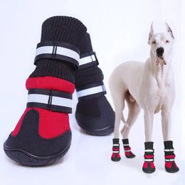 4pcsset Waterproof Antislip Dog Shoes For Large Dogs Winter Shoe Husky Paw Protectors Warm Boots Black 240228