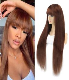 Brazilian Straight Ombre Human Hair Wigs For Women Full Wig With Bang Silk Brown Purple Highlight Wig Remy 30inch7631759
