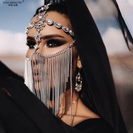 Stage Wear The Drop-shaped Rhinestone Tassel Mask Personality Diamond-studded Facial Jewellery Temperament Dance Performance Accessories