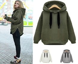 FashionPoleron Mujer Hoodies Women Warm Sweatshirts Green Side Zipper Hooded Long Sleeve Plain Hoodie Pullover LJJA27963794693