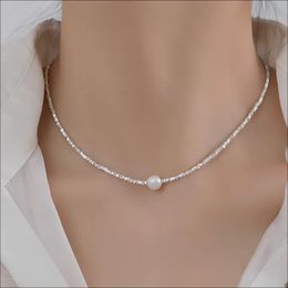 Simple Personality 925 Sterling Silver Chain Freshwater 8-9mm White Pearl Round Necklace Fine Jewelry Gifts for Women Girls 240227