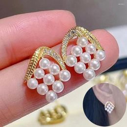 Stud Earrings MeiBaPJ 3-4mm Natural Round Pearl Fashion Grape 925 Silver Fine Wedding Jewellery For Women