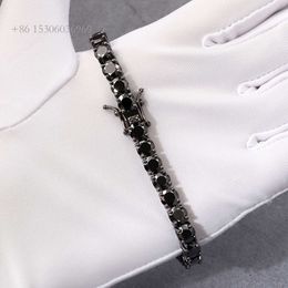 Popular New Design 6Mm Black VVS Moissanite Gold Plated Tennis Bracelet Round Brilliant Cut Sterling Sier Chain Jewelry