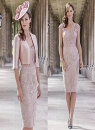 Blush Lace Mother Of The Bride Dresses VNeck Sheath Wedding Guest Dress Knee Length Plus Size Beaded Formal Gowns4166162