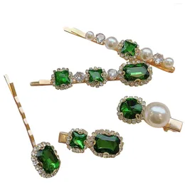 Hair Clips 5 PCS Rhinestone Pin Metal Green Crystal Decorations For Lady Women Girls Earrings Jewellery