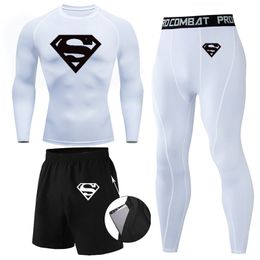 Mens suit three piece compression quick drying short sleeve tights running suit basketball training suit gym 230825