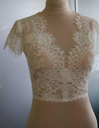 Ivory Lace Wedding Shawls With Cap Sleeves V Neck Bridal Bolero Custom Made Wedding Wraps Shrugs For Dress Cape1694402