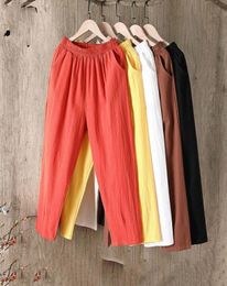 Men039s Pants Cotton Linen Women Spring Summer Large Size Solid Colour Harem Elastic Waist Loose Casual Woman039s Trousers9303785