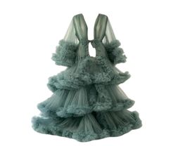 Po Shoot Wraps Ruffle Evening Dresses Tulle Robe for Maternity Poshoot Fluffy Dress Women Sheer Bathrobe for Baby Shower Cus3877844