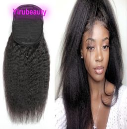 Pontails Brazilian Virgin Hair Kinky Straight 100g Malaysian Indian Peruvian 100 Human Hair Extensions Kinky Straight Ponytails 86727597