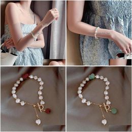 Charm Bracelets Irregar Imitation Pearl Bracelet For Women Korean Natural Stone Pendant Adjustable Cuff Anniversary Jewelry Drop Deli Dhuw4