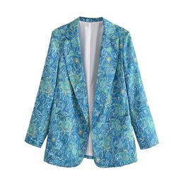 Women's Suits & Blazers Ladies Floral Print Casual Blue Blazer Long-sleeved Jacket ice Loose Fashion Commuter3589279