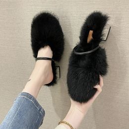 Soft Autumn Women 31 Winter Comfortable Mules Rimocy Square Heels Warm Plush Slippers Woman High Heel Faux Fur Slides 240223 818